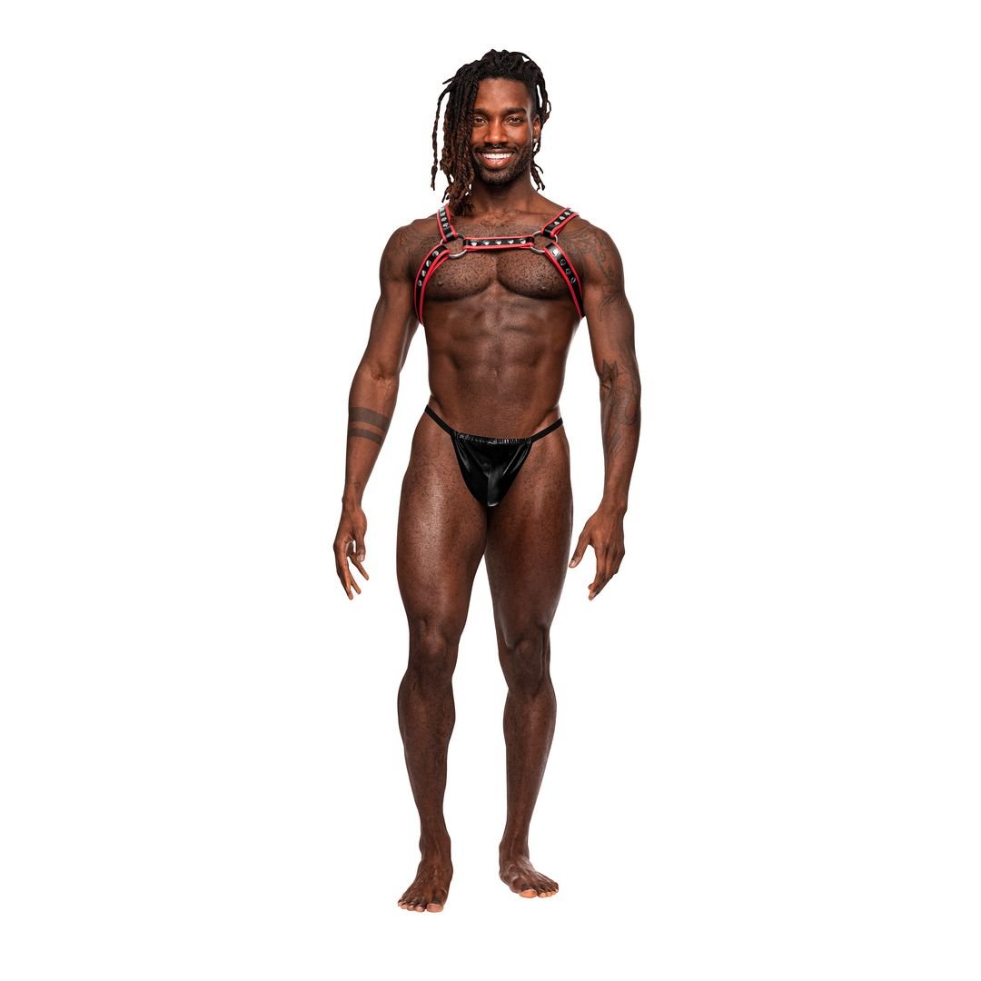 Male Power Leo - Kunstleder Harness - Einheitsgröße - Schwarz/Rot