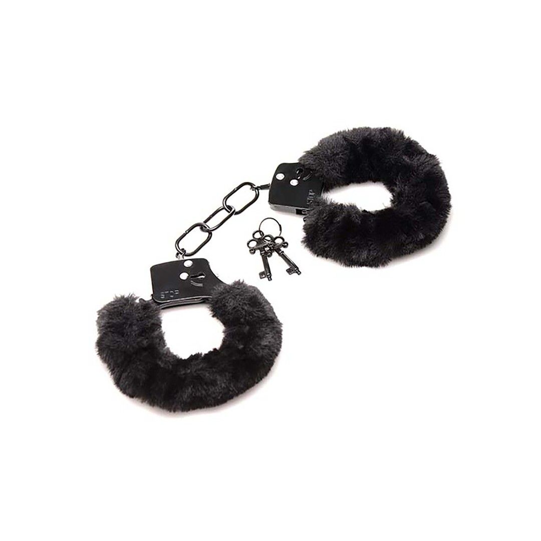 XR Brands Cuffed in Fur Hairy Handschellen - Schwarz