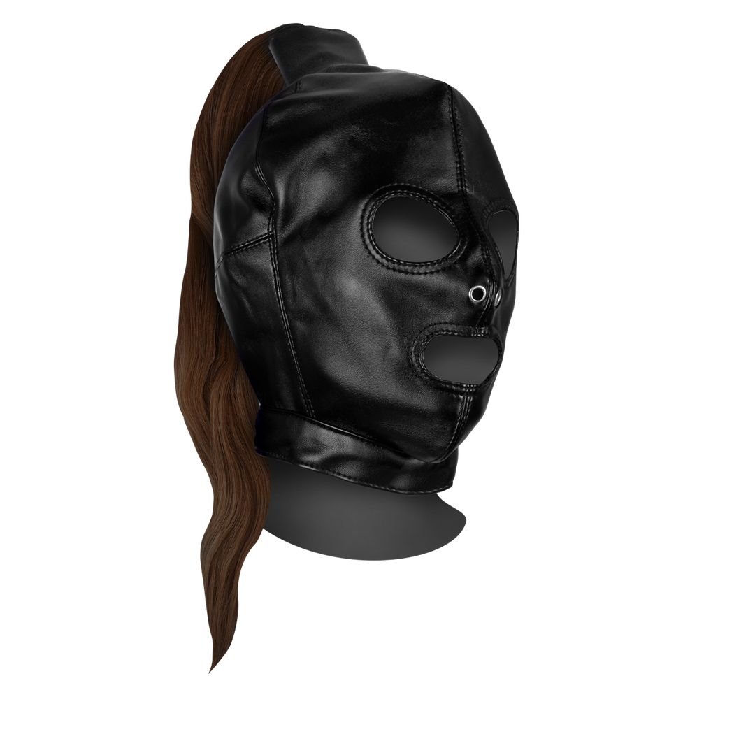 Ouch! Maske mit braunem Pferdeschwanz - Schwarz