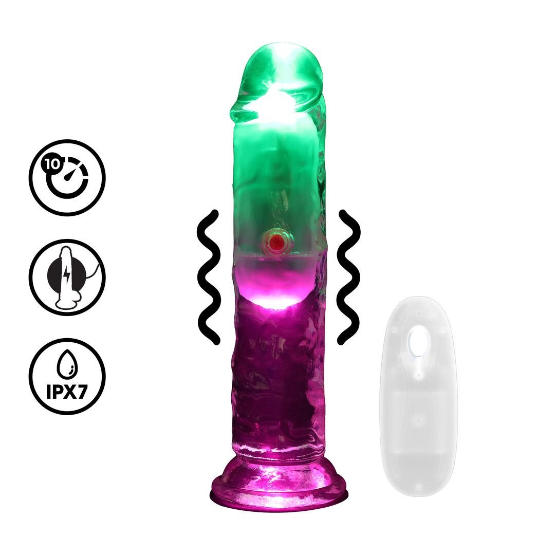 RealRock LED Vibrierender gerader Dildo - 15 cm - Transparent