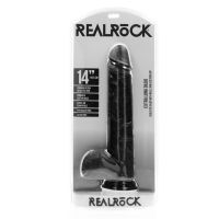 RealRock Extra Large Gerader Dildo mit Hodensack - 35,5 cm - Schwarz, Bild 2