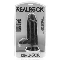 RealRock Realistischer Dildo - Extra Dick mit Hodensack - 23 cm - Schwarz, Bild 2