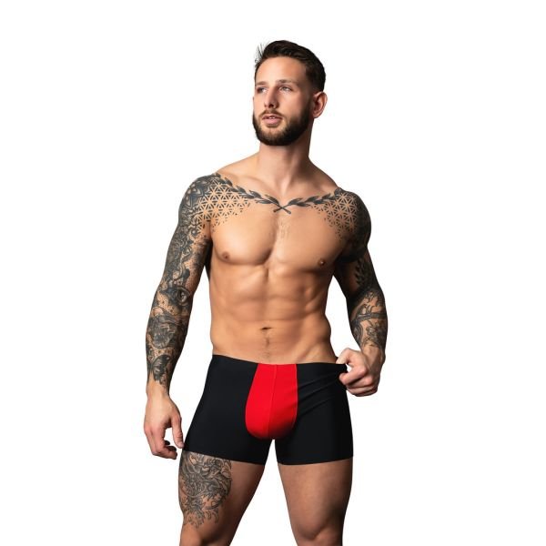 Male Power Hot Mesh Pouch Short - Schwarz/Rot