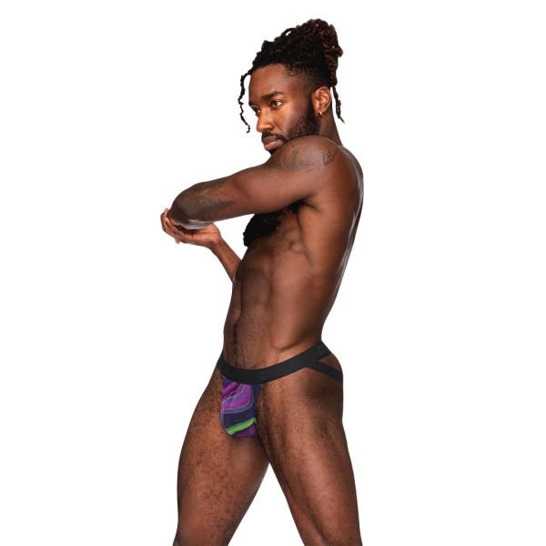 Male Power Riemen-Jock mit schwarzem Cockring - Galactic Swirl