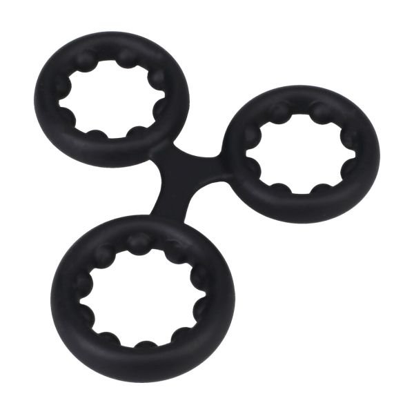 Doc Johnson Silikon Triple Stamina Cockring mit Metallkugeln - Schwarz