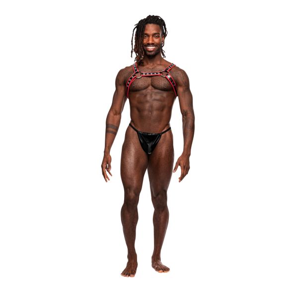 Male Power Leo - Kunstleder Harness - Einheitsgröße - Schwarz/Rot