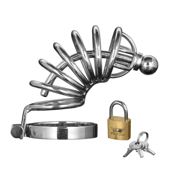 XR Brands Asylum - Keuschheitskäfig mit 6 Ringen - M/L