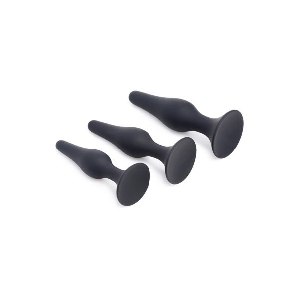 XR Brands Triple Spire - Konisches Analtraining-Set aus Silikon - 3 Teile - Schwarz