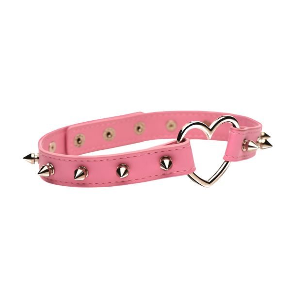 XR Brands Spiked Heart Choker - Pink
