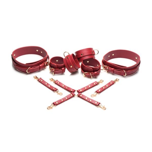 XR Brands Crimson Captive - Hogtie-Fesseln für Oberschenkel, Hand- und Fußgelenke - Rot