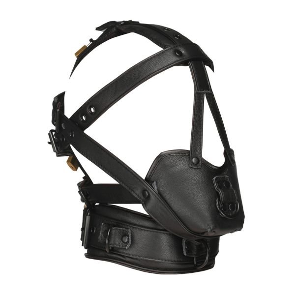 XR Brands Leder Kopfharness mit Maulkorb - Schwarz
