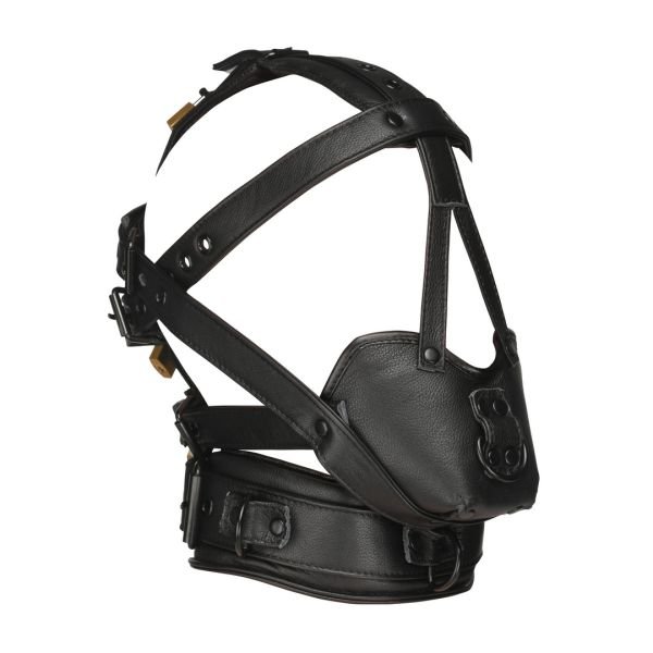 XR Brands Abschließbares Kopfharness mit Maulkorb - Schwarz
