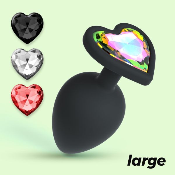 Crushious Cuore - Analplug mit vier austauschbaren Schmucksteinen - Large - Schwarz
