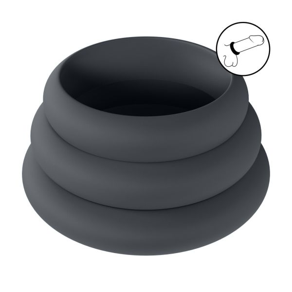 Levelz Wide O Silikon Cockring 3er-Set - S/M/L - Schwarz