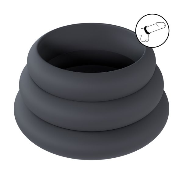 Levelz Wide O Silikon Cockring 3er-Set - L/XL/XXL - Schwarz