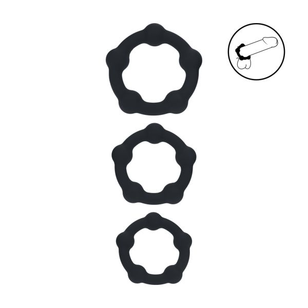 Levelz Beaded Silikon Cockring 3er-Set - S/M/L - Schwarz