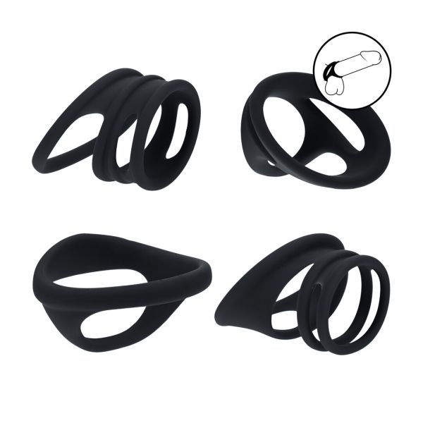 Levelz Silikon Cock- und Ballring 4er-Set - Schwarz