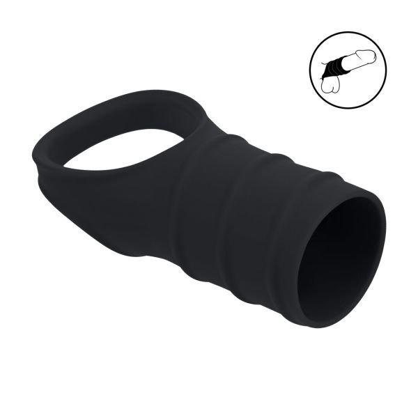 Levelz Silikon Cockring mit Gerippter Hülle - Schwarz