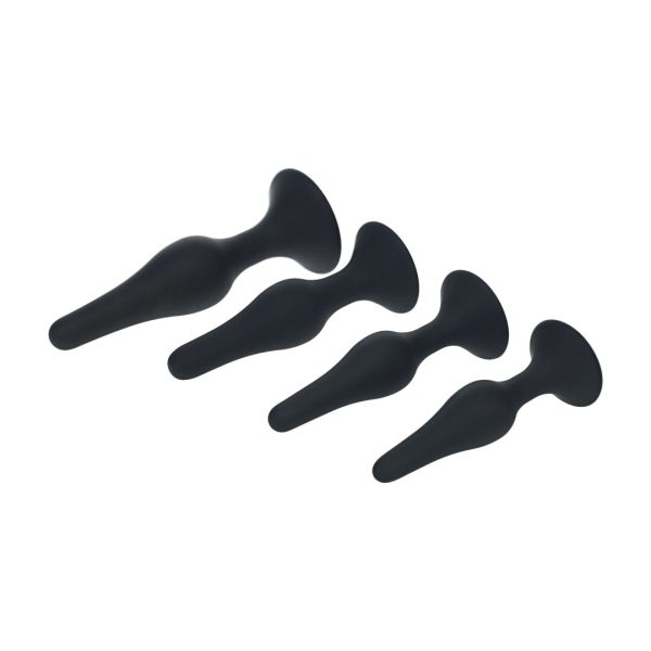 Levelz Slim Analplug Set aus Silikon, 4-teilig - S/M/L/XL - Schwarz