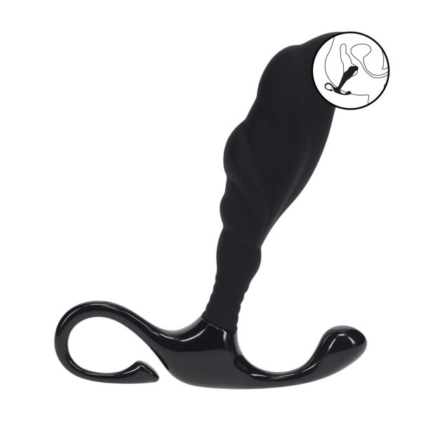 Levelz Rippled Prostatamassagegerät aus Silikon mit festem Ring - L - Schwarz