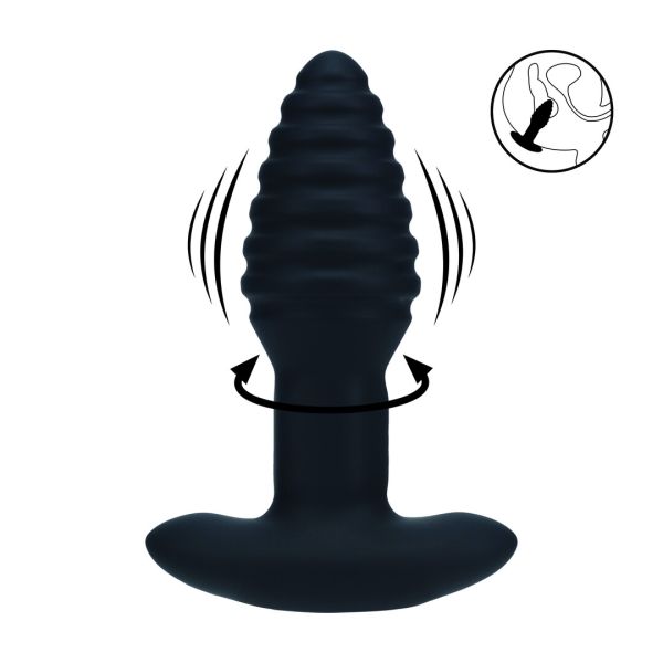Levelz Vibrierender und Rotierender Gerippter Silikon Analplug - Schwarz