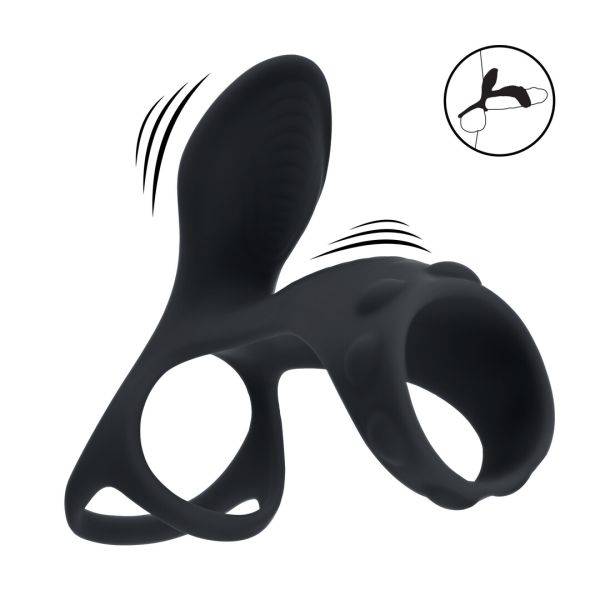 Levelz Vibrierender Silikon Cock and Ball Ring mit Schaftschlaufe - Schwarz