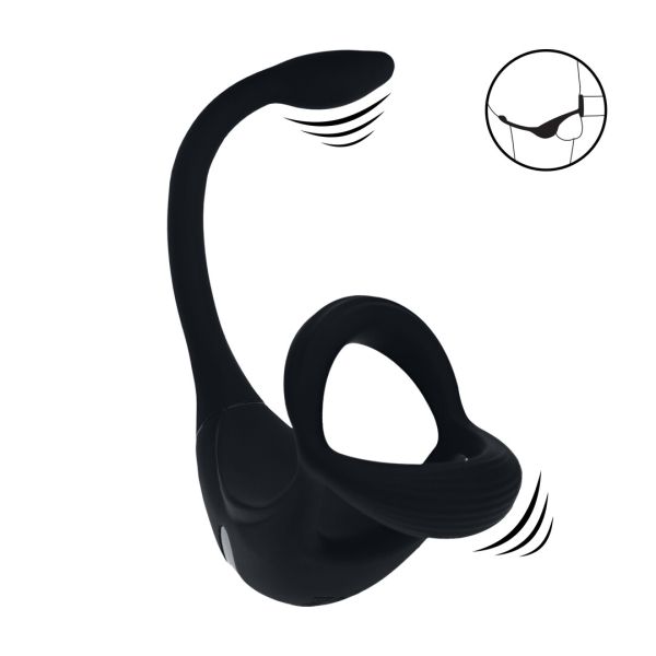 Levelz Vibrierender Silikon Tri O Cockring mit Prostatastimulator und Fernbedienung - Schwarz