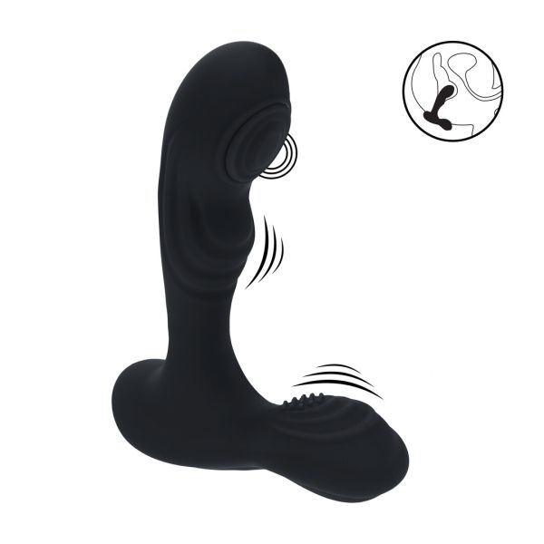 Levelz Vibrierendes und klopfendes Prostatamassagegerät aus Silikon mit Hodenstimulator - Schwarz