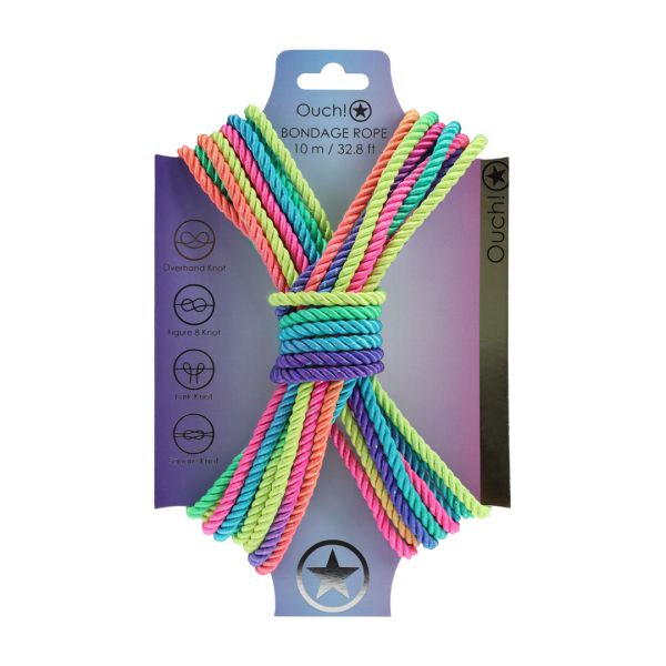 Ouch! Bondage-Seil aus Polyester - 10 m - Mehrfarbig Leuchtend