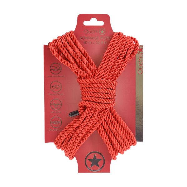 Ouch! Bondage Seil aus Polyester - 10 m - Rot