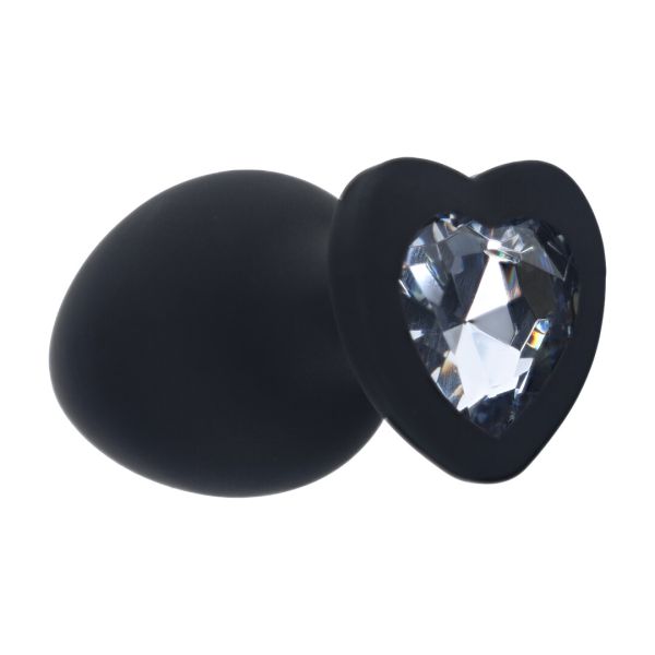 Ouch! Auswechselbarer Diamond Heart Gem Buttplug - Groß - Schwarz