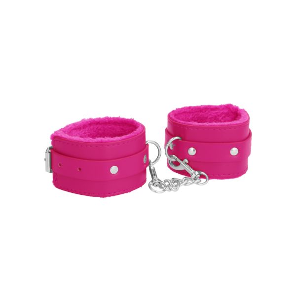 Ouch! Plüsch Leder Handfesseln - Pink