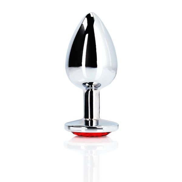 Ouch! Round Gem Buttplug - Large - Silber/Rubinrot