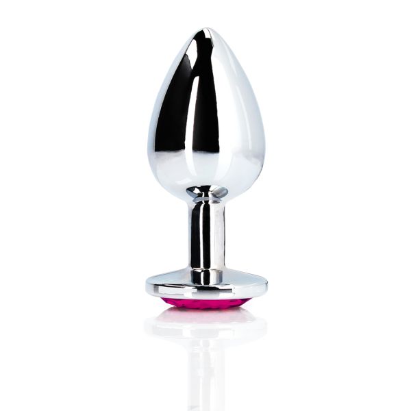 Ouch! Heart Gem Buttplug - Medium - Silber/Rubellit-Pink