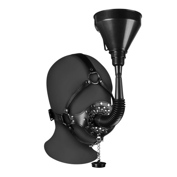 Ouch! Kopfharness mit Mundknebel offen und Trichter - Schwarz