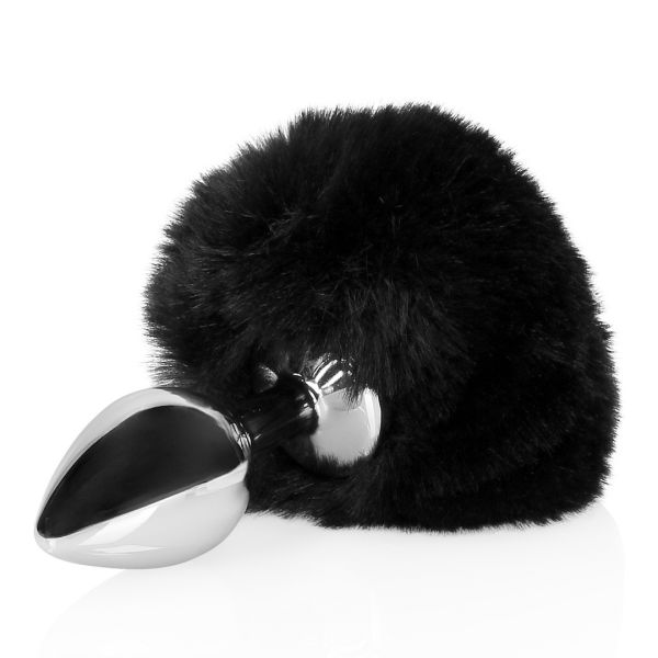 Ouch! Hasenschwanz mit Metall Buttplug - Schwarz