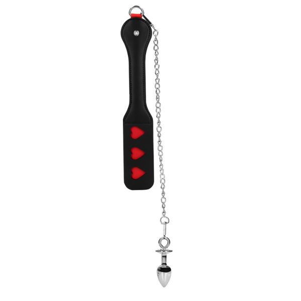 Ouch! Herz-Paddle mit Metall-Analplug - Schwarz