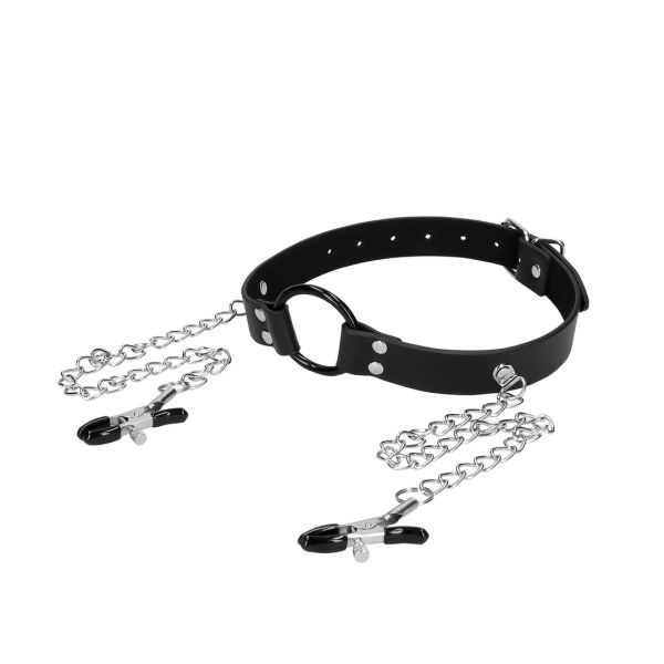 Ouch! O-Ring Knebel mit Nippelklemmen - Schwarz