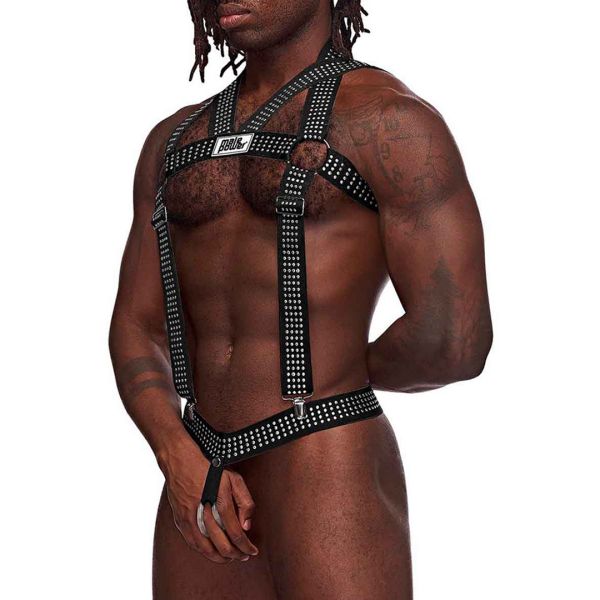 Male Power Elastischer Harness mit Nieten - Einheitsgröße - Schwarz