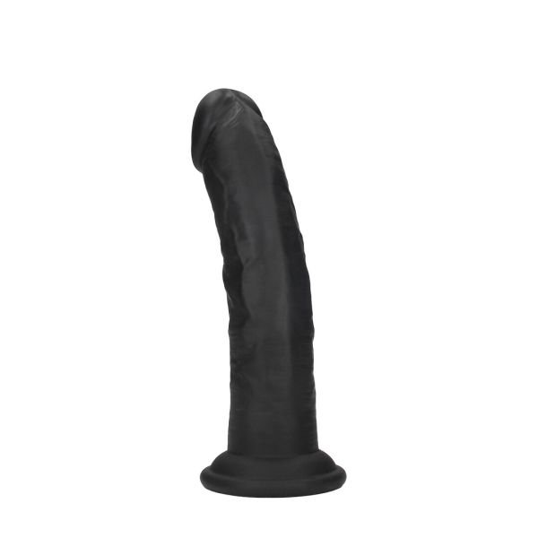RealRock Gebogener realistischer Dual Density Dildo aus Silikon mit Saugnapf - 15,5 cm - Schwarz