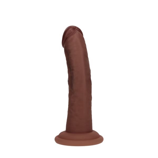 RealRock Gebogener realistischer Dual Density Dildo aus Silikon mit Saugnapf - 15,5 cm - Braun