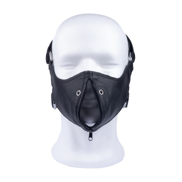 Red Leather Ledermaske mit Reißverschluss - Schwarz