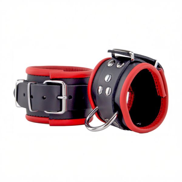 Red Leather Leder-Handschellen - Rot/Schwarz
