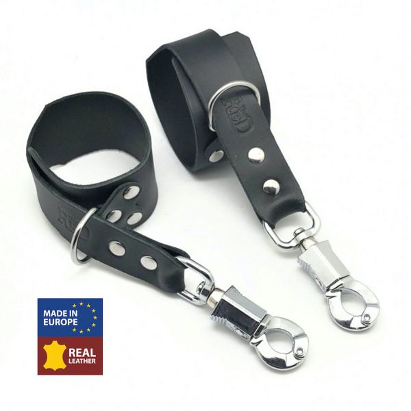 Red Leather Leder Handfesseln mit Panikhaken - Schwarz