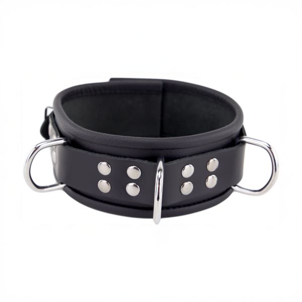 Red Leather Lederhalsband mit 3 D-Ringen - Schwarz