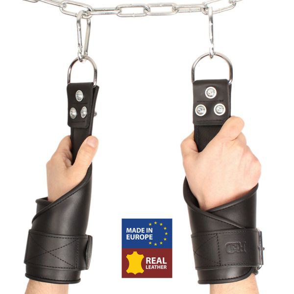 Red Leather Leder Suspension-Handschellen - Schwarz