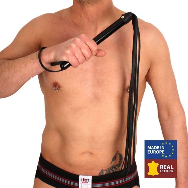 Red Leather Holz Martinet mit Lederriemen - 75 cm - Schwarz