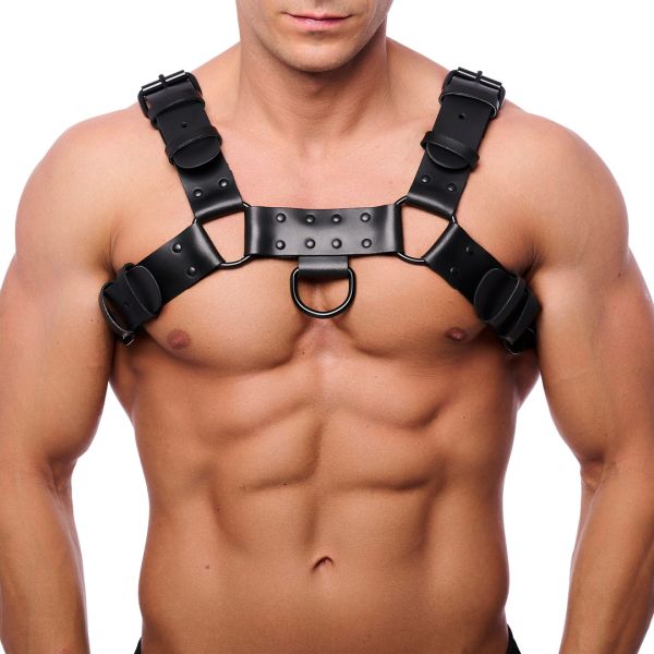 Red Leather Bulldog Lederharness - S/M - Schwarz