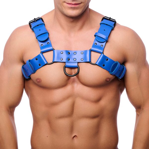 Red Leather Bulldog Lederharness - S/M - Blau