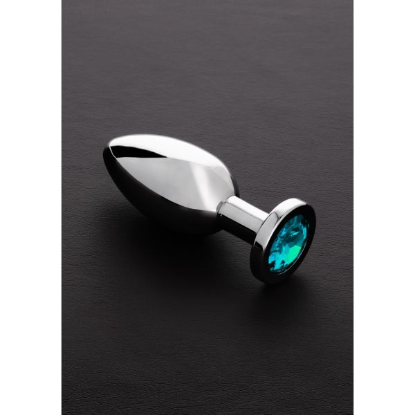 Steel Buttplug mit Schmucksteinen - Large - Aquablau